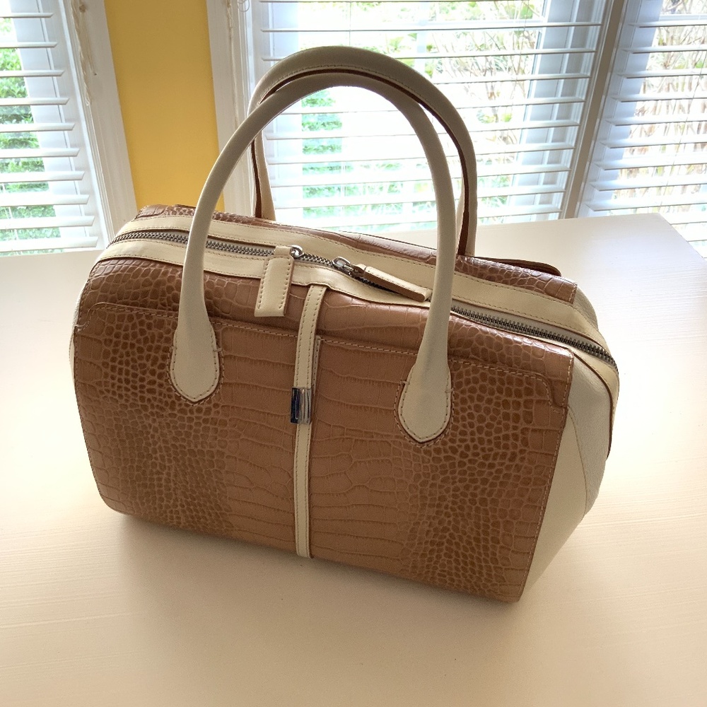 Iacucci Croc Embossed Leather Tote Satchel Handbag Made In Italy